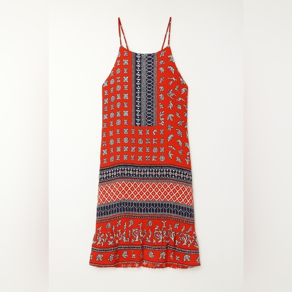 RAGA Red Blue White Print Mini Dress Criss Cross Back Boho NWT S #2419